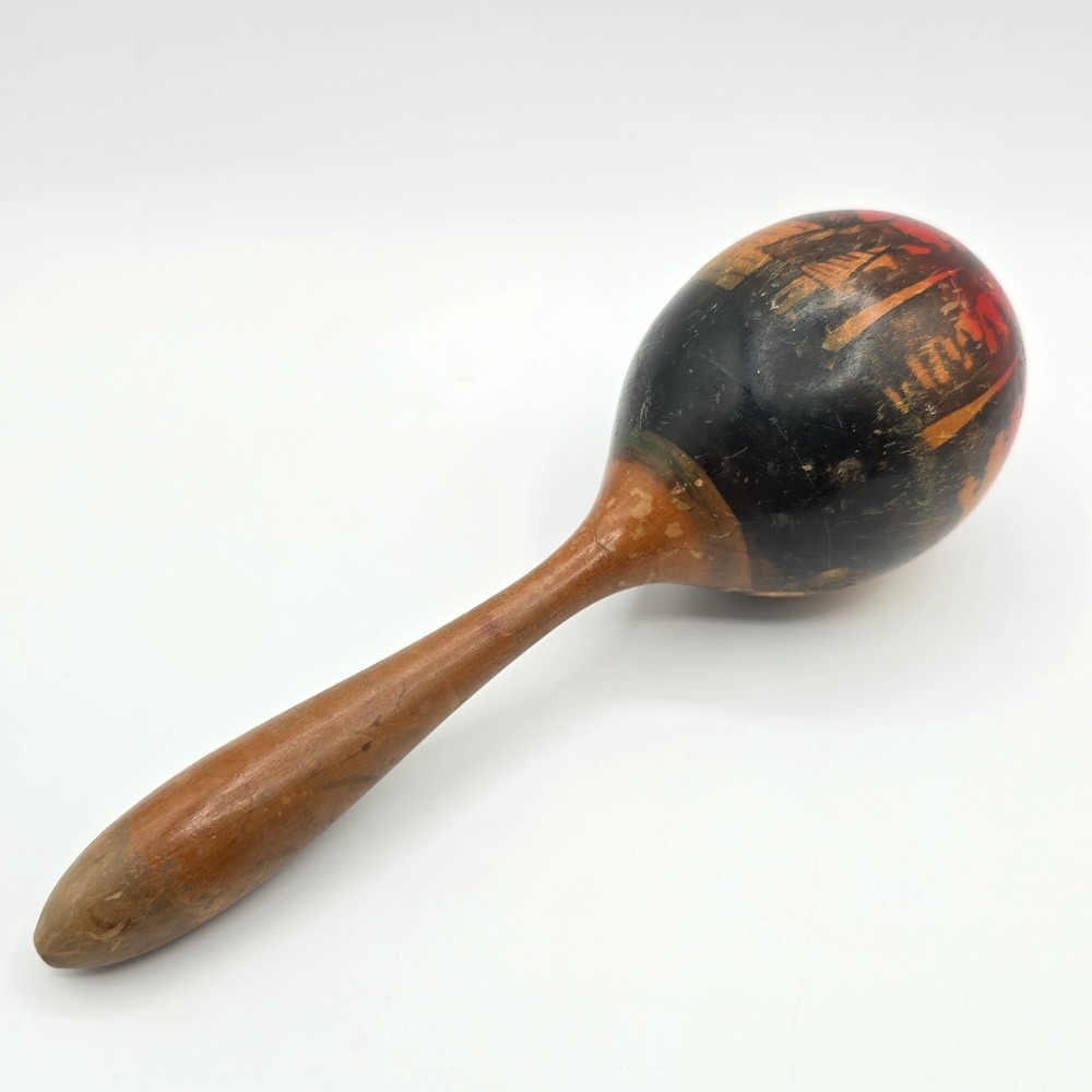 Vintage Single Wooden Wood Hand Painted Maracas - Picture 1 of 8